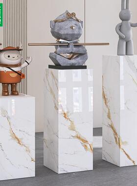 客厅玄关竖高岩板立柱展示台电视柜落地装饰品大理石摆件底座基座