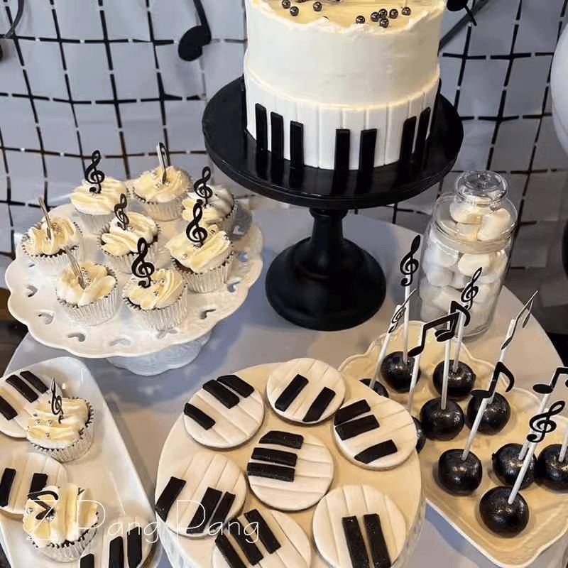 音乐派对 黑色乐符 音乐主题 钢琴 生日甜品台装饰