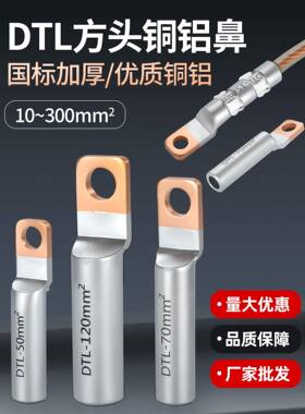 DTLF方头铜铝线鼻子过渡连接头10/50平方光伏空开断路器接线端子