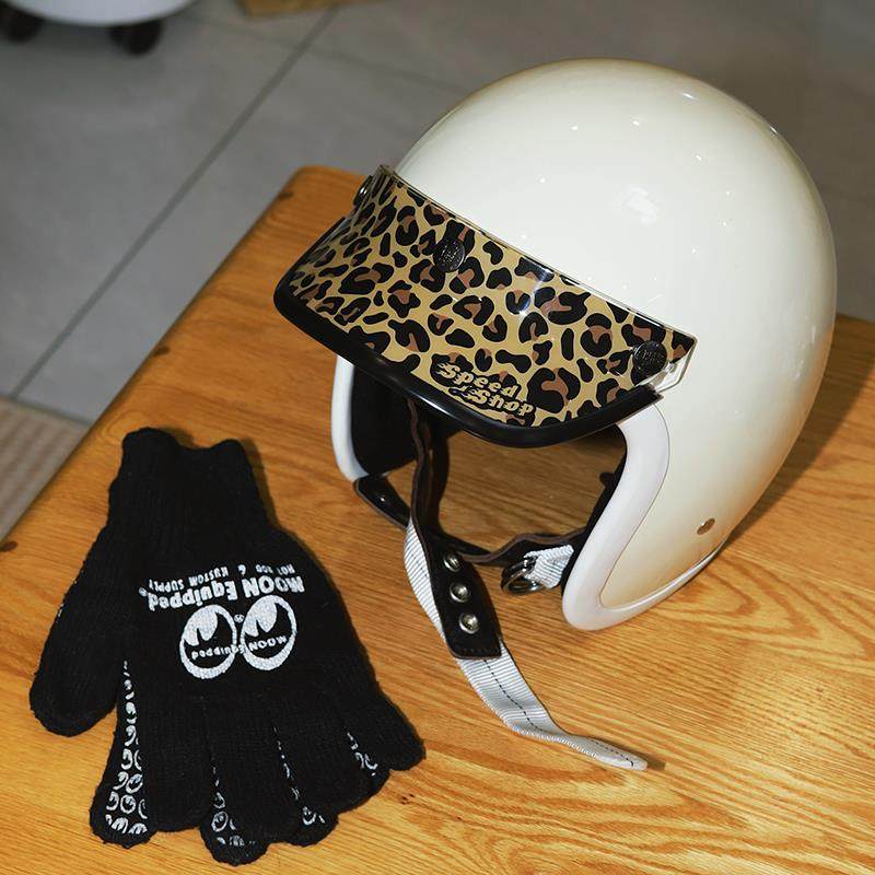 SPEEDSHOP速度商店复古机车摩托车半盔3/4豹纹头盔小盔体三扣帽檐