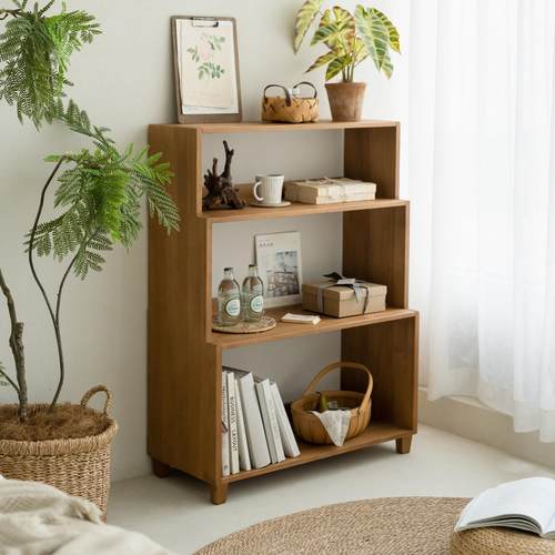 润家家居实木书柜原木风简约客厅卧室落地置物架梯形收纳柜展示柜