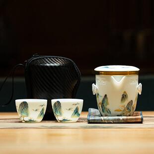 便携式旅行茶具套装高端羊脂玉陶瓷家用户外车载快客杯泡茶壶茶杯