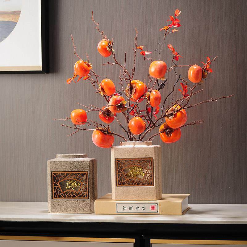 新中式柿子花瓶客厅玄关高档事事如意鹿摆件礼物电视柜家居装饰品,家居饰品,花瓶,淘宝优惠券,粉丝福利购,淘宝优惠卷