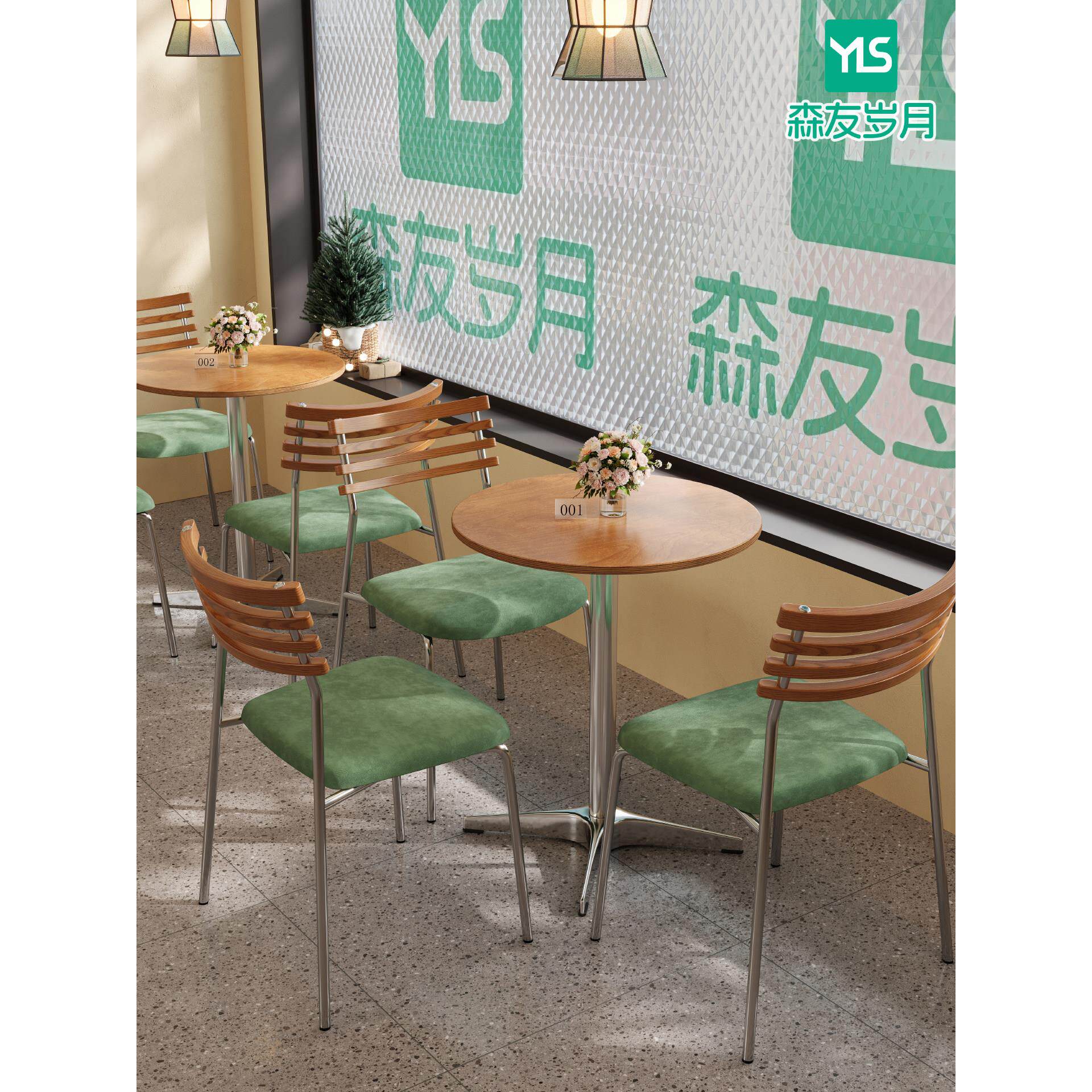 蛋糕店桌椅组合商用餐饮奶茶咖啡厅实木餐桌椅子甜品店海洋板桌子