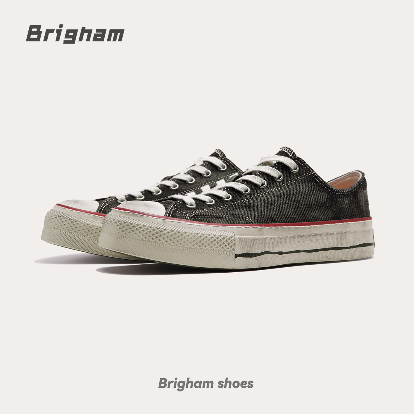 Brigham“大牛”秋季新款擦色复古水洗牛仔布做旧硫化鞋板鞋A12