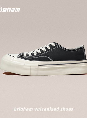 Brigham秋冬款牛反绒增高厚底硫化鞋男士低帮休闲复古帆布鞋板鞋