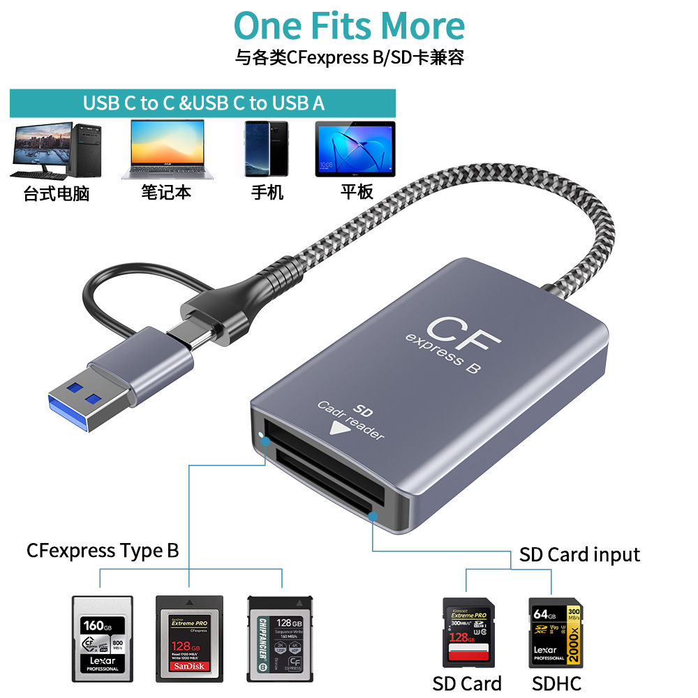 CFeA卡CFeB卡SD卡读卡器 相机存储卡CF卡读卡器USB3.2gen2 10Gbps