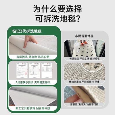 惦记 第代层拆洗羊毛地毯中古风设计师款无胶客客厅地毯洗