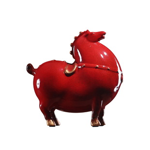 创意陶瓷复古唐马红马黑马客厅酒店会所桌面玄关软装饰品