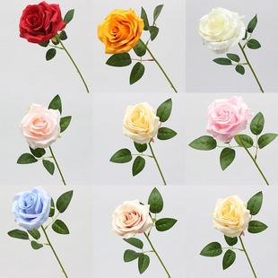 模拟花单枝爱丽丝玫瑰红色香槟小清新束丝绸花婚礼大厅软装饰插花