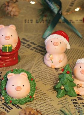 耶诞节小猪摆件装饰节日装扮用品道具场景布雪花环送男女朋友礼物