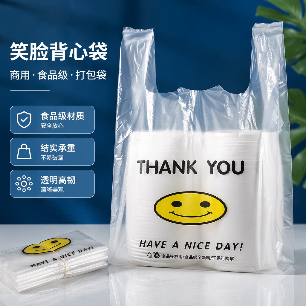 笑脸透明食品级外卖背心袋