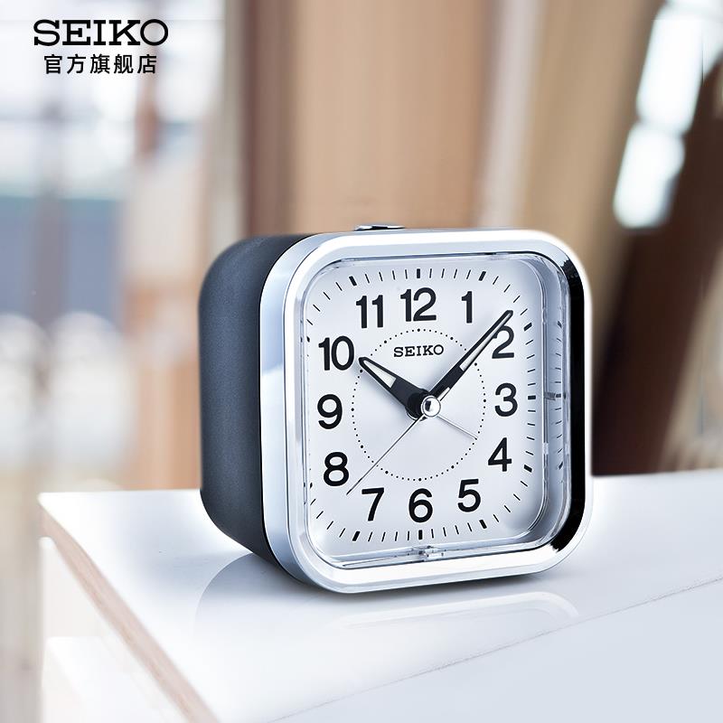 SEIKO日本精工卧室闹表夜灯贪睡夜光静音时尚简约学生用床头闹钟