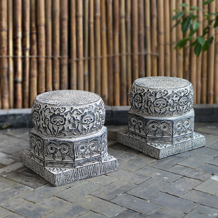 仿石雕中式庭院装饰大门口落地摆件仿古凳底座石鼓门墩石墩子花盆