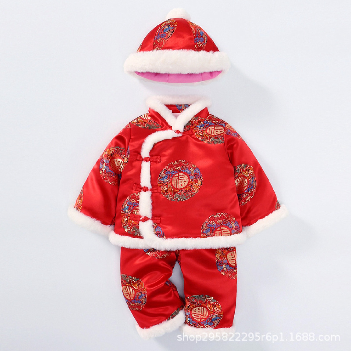 唐装男童中国风套装拜年服女童周岁礼服过年新年装五福团织锦缎
