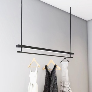 店展示架陈列架黑色不锈钢悬挂吊架带灯吊挂架买手店衣架 男女服装