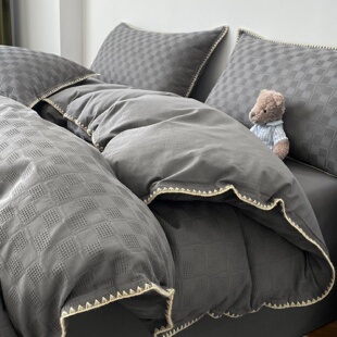 轻奢风北欧式四件套全棉纯棉100简约床单被套三件套男士床上用品4