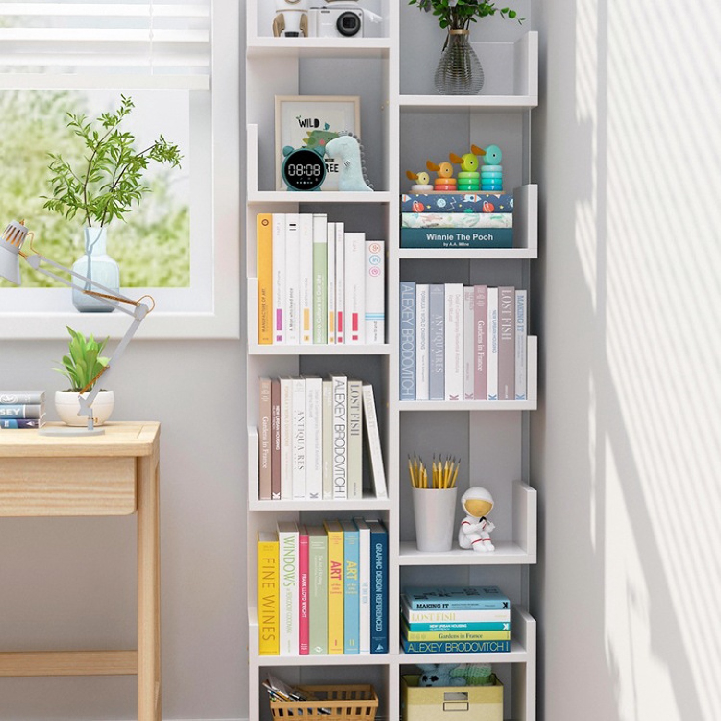 简易儿童小书架落地置物架一体靠墙实木不占地方空间学生家用书柜