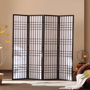 日式 折叠可移动实木复古折屏 屏风隔断餐厅遮挡装 饰民宿酒店新中式