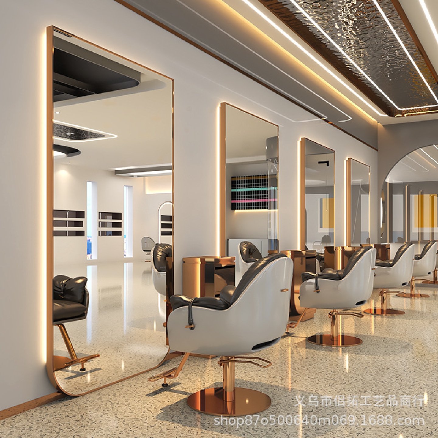 理发店镜台美发镜带灯发廊专用落地靠墙美发镜子美发店单面剪发镜