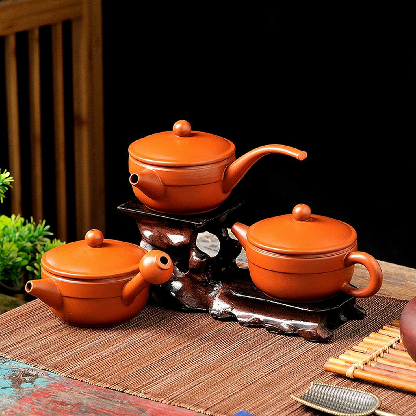 潮州大口盖手拉壶全手工功夫茶具泡茶器茶壶倒立紫砂朱泥壶侧