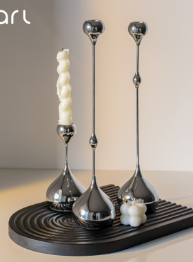 法式银色水滴烛台摆件家用氛围感桌面样板间客厅卧室软装轻奢