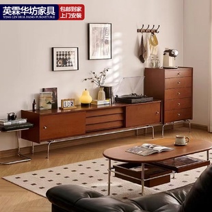 中古风银盐电视柜客厅小户型高脚家用收纳柜多功能简易实木置物柜