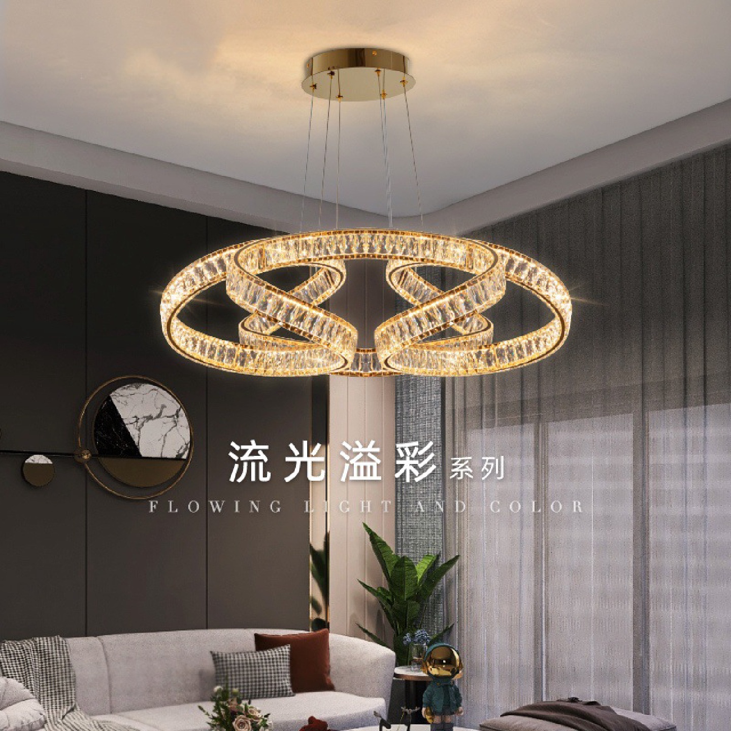创意水晶吊灯客厅吊灯轻奢网红现代大厅主灯极简环形餐厅卧室直销