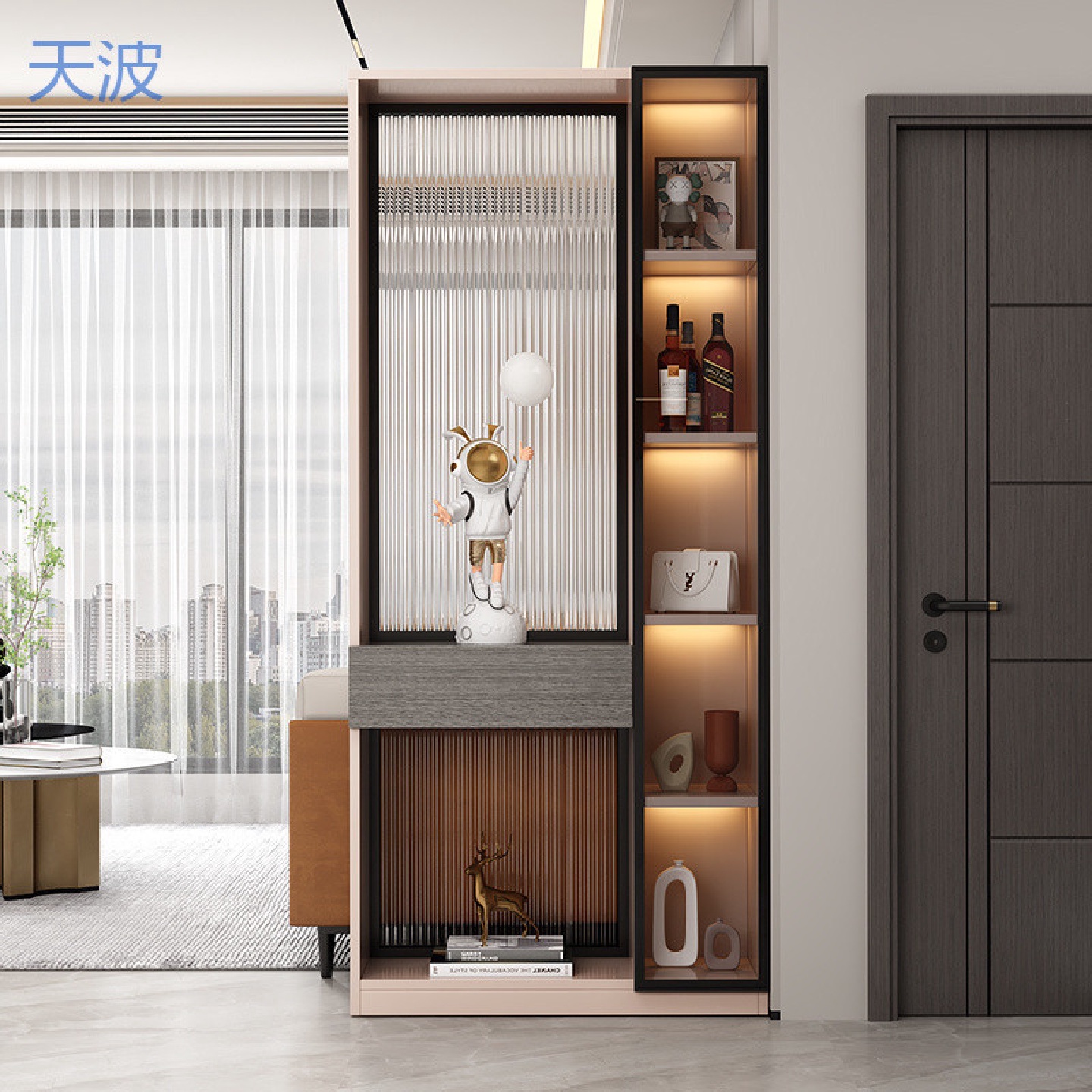 ttb实木入户玄关柜门厅柜客厅隔断柜轻奢玻璃屏风柜进门玄关柜鞋