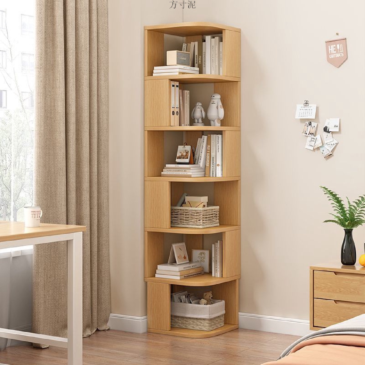 转角书架实木落地置物架家用现代客厅角柜墙角收纳架工厂一件批发