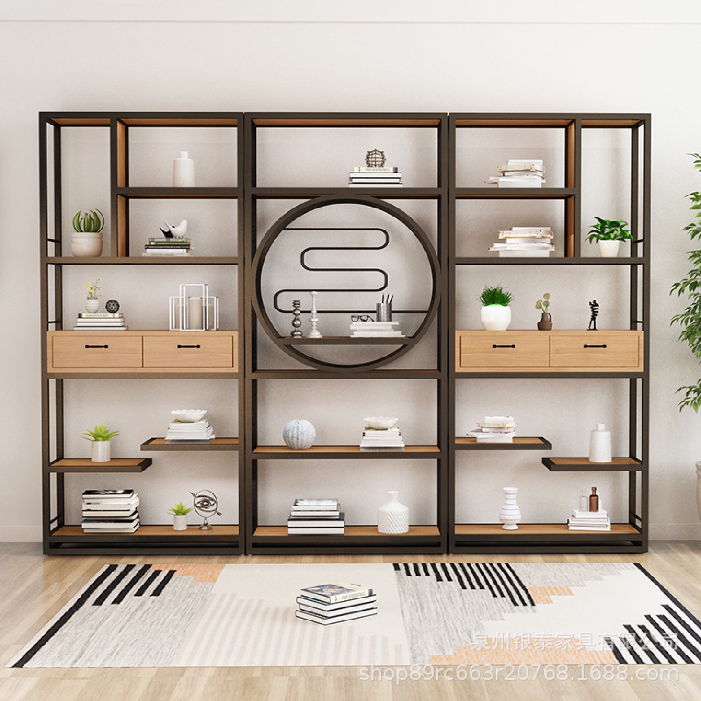 隔断置物架办公室多层实木落地铁艺书架客厅储物柜创意玄关展示架