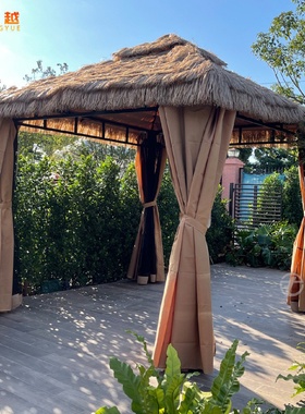 户外凉亭稻草庭院遮阳凉棚景区农家乐木屋休闲四柱亭子民宿茅草亭