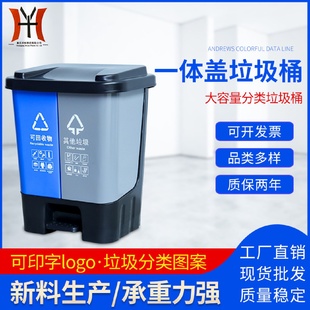 一体盖两用塑料分类垃圾桶家用办公室厨房带盖脚踏20升双桶