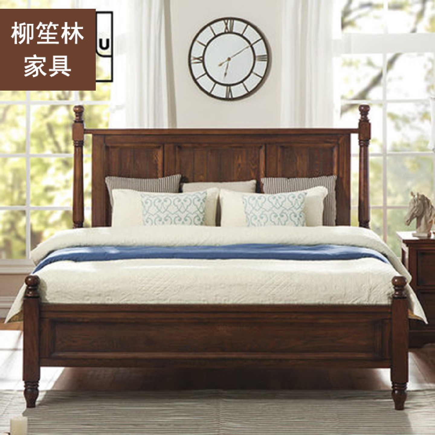 实木双人床美式乡村卧室简约复古床旧家具1.5米/1.8米床