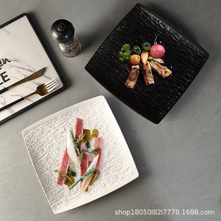 陶瓷牛排盘家用高级感西餐厅意面盘方形平盘批发黑色餐具菜盘 日式