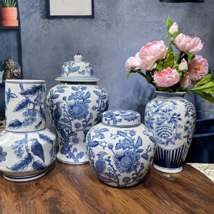 饰品花 景德镇青花陶瓷花瓶摆件仿古花瓶家居博古架客厅摆件工艺装