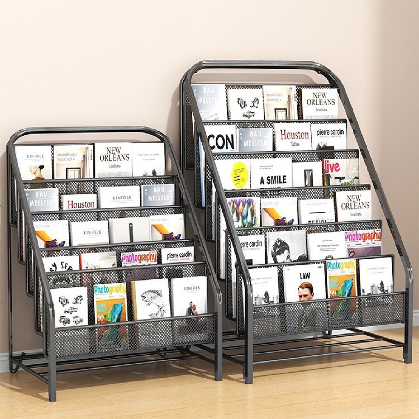 落地书架靠墙杂志报刊收纳架铁艺儿童绘本展示架报纸书报架置物架