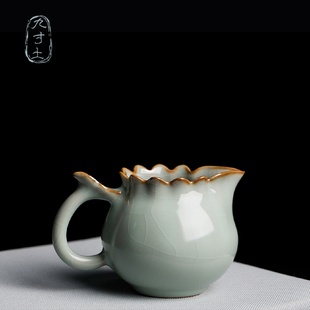 汝窑公道杯陶瓷冰裂釉分茶器家用景德镇汝瓷公杯侧把青瓷茶海茶具