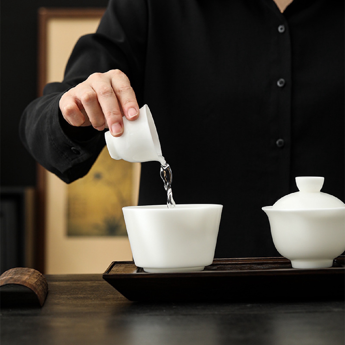 冰种素烧羊脂玉瓷茶具配件德化白瓷茶洗杯洗