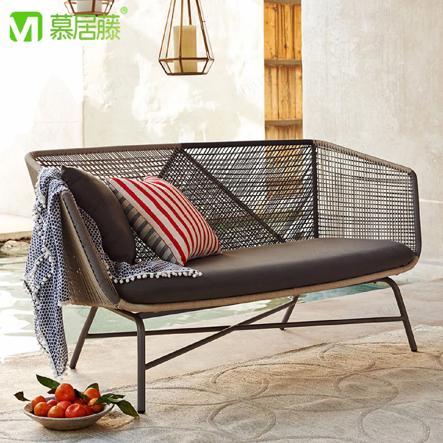 户外沙发藤编防水防晒庭院北欧藤艺三人茶几脚踏组合阳台休闲藤椅