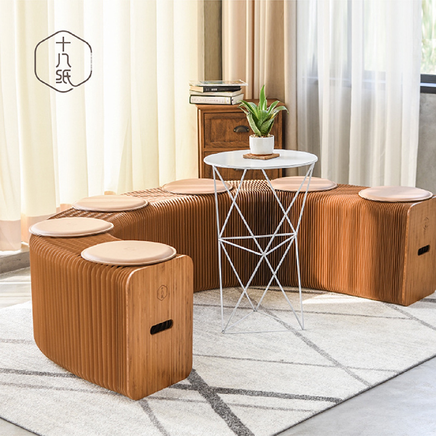 十八纸创意折叠凳牛皮纸风琴凳子伸缩长凳餐椅多用途创意家用桌椅