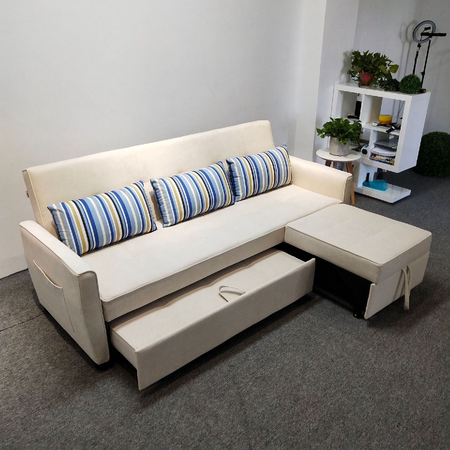 科技绒沙发床两用可折叠拆洗小户型直排带小贵妃椅功能沙发床