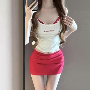泳衣女款 厂家批发 新款 红格子纯欲风小胸聚拢显瘦吊带显瘦分体泳装
