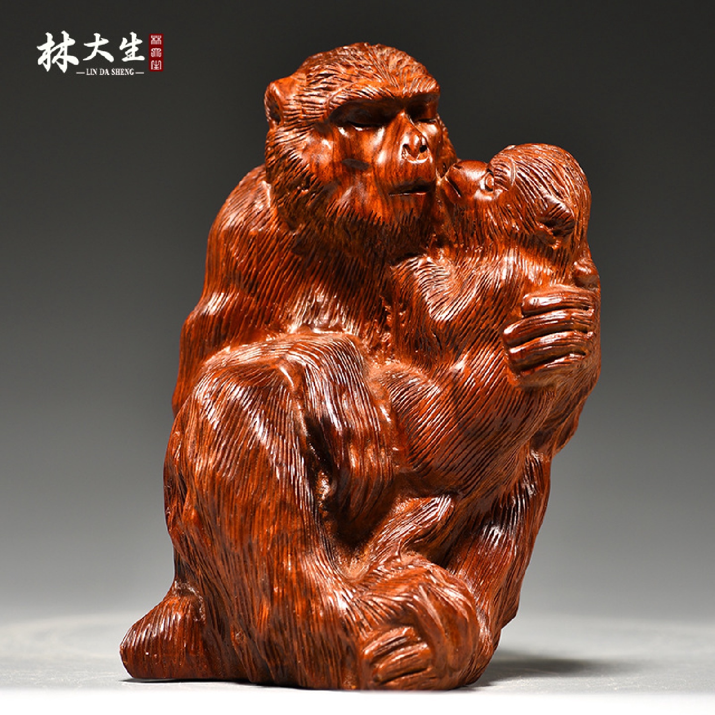花梨木雕刻十二生肖寿桃如意猴子家居客厅玄关装饰摆件红木工艺品