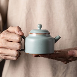 汝瓷泡茶壶 天青汝窑茶壶泡茶单壶陶瓷茶具茶杯家用喝茶冲茶壶套装