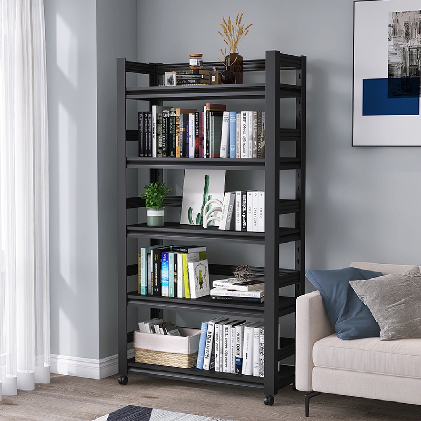 钢制书架落地置物架多层铁艺书柜子简易家用学生客厅收纳储物