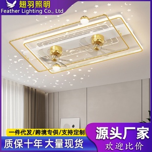 客厅灯带电风扇一体家用北欧简约现代卧室摇头吸顶风扇灯 2024新款