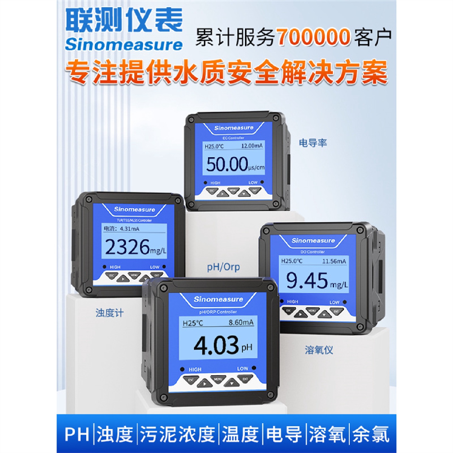 联测溶氧仪污水水处理电导率仪污泥浓度检测仪PH控制器浊度检测仪