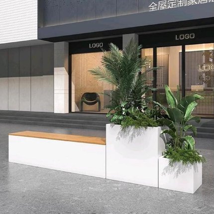 户外不锈钢花箱坐凳组合室外阳台铁艺花槽座椅商业街隔断花池庭院