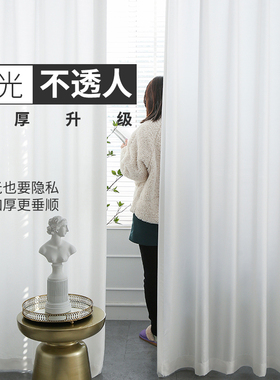 白色窗纱透光不透人半透明窗帘客厅阳台加厚纱帘北欧简约天丝绒